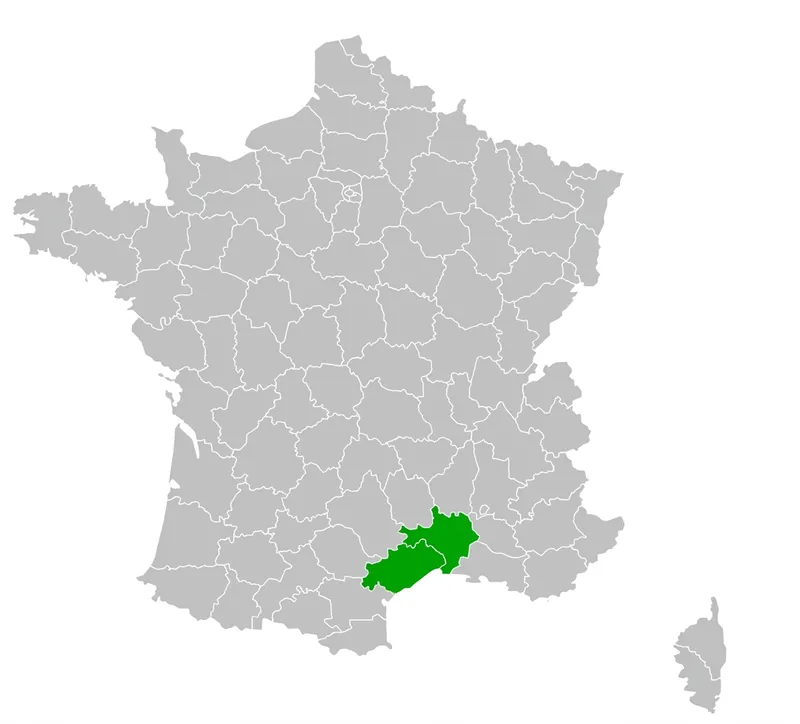 Carte de France mettant en évidence la zone d’intervention ETB Construction sur le Gard et l’Hérault